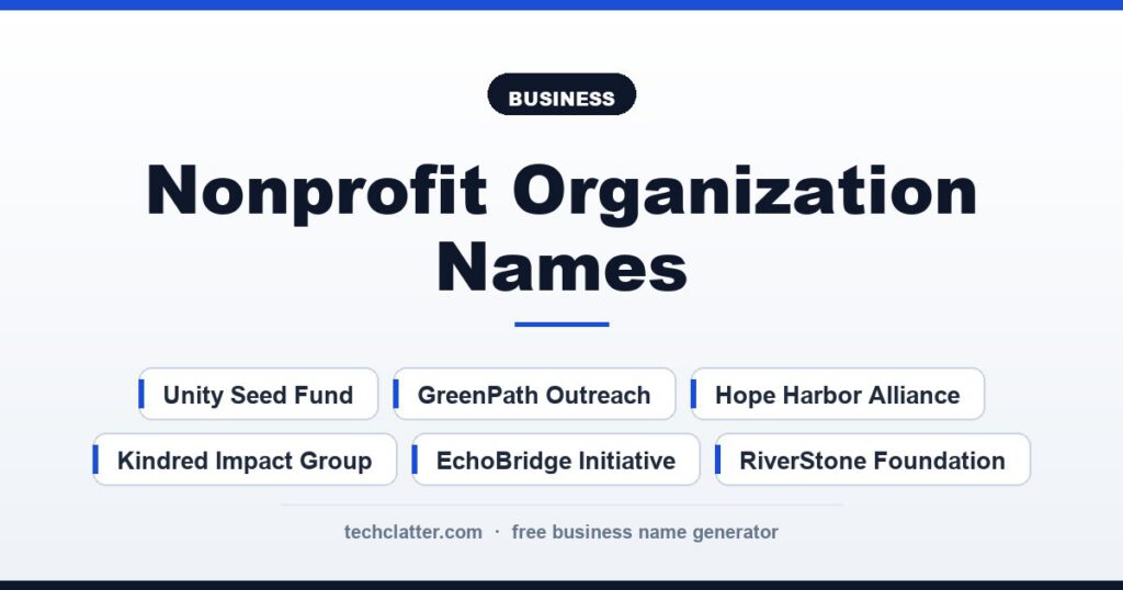 Nonprofit Organization Names: Hope Harbor Alliance, EchoBridge Initiative, Caring Compass Network and more name ideas